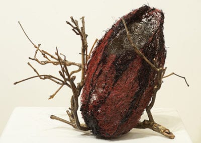 Cocoon with Branch mixed media wire sculpture full view