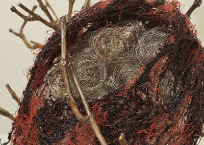Cocoon with Branch mixed media wire sculpture detail 1