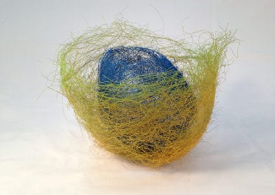 Nest Green Blue felted wire sculpture full view