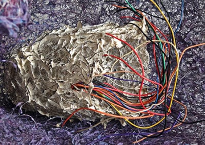 Power Surge mixed media wire sculpture detail colored wires purple white paper pulp