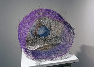 Sweebles basket purple blue stainless steel wire mesh sculpture full view